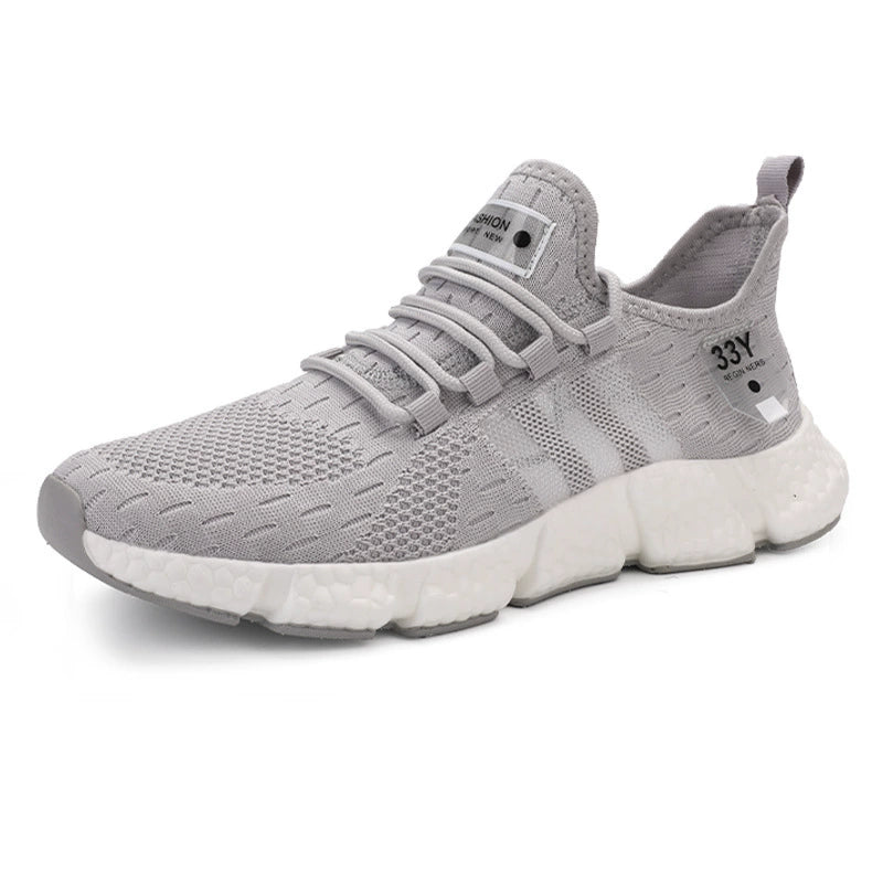 Plus size unisex flyknit trainers with popcorn cushioned sole in grey — Shopivo Sports