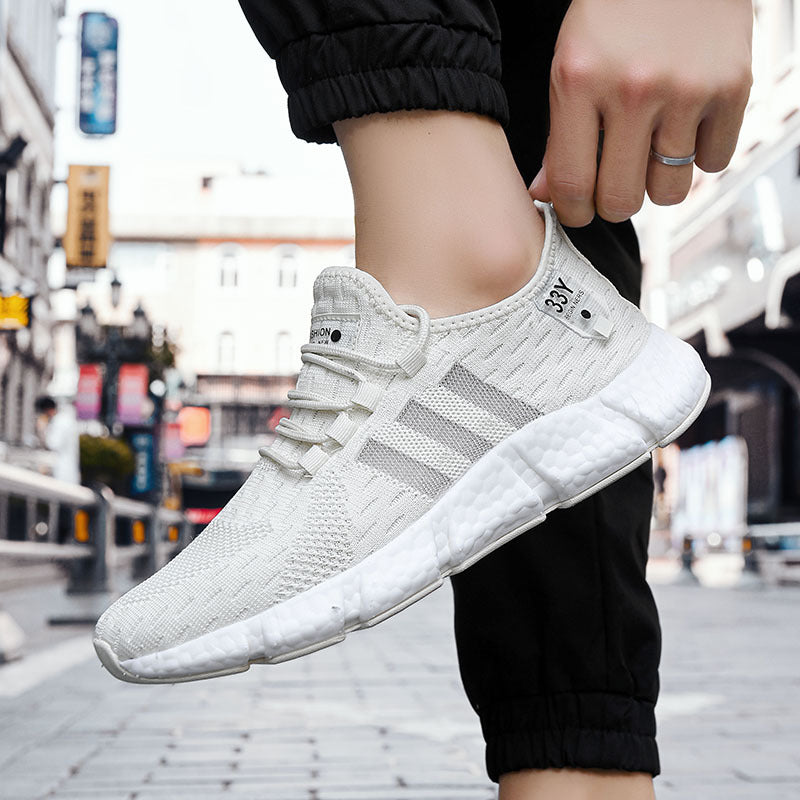 Plus size unisex flyknit trainers with popcorn cushioned sole in white — Shopivo Sports